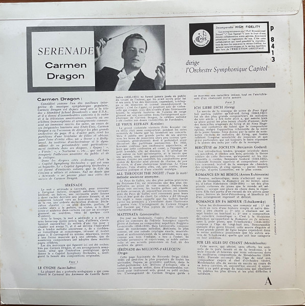 Carmen Dragon Dirige Le Capitol Symphony Orchestra - Sérénade | Capitol Records (P-8413) - 2
