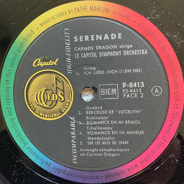 Carmen Dragon Dirige Le Capitol Symphony Orchestra - Sérénade | Capitol Records (P-8413) - 4