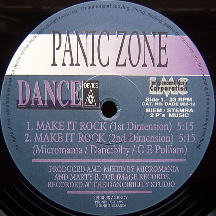 Panic Zone - Make It Rock | Dance Device (DADE 902-12) - 2
