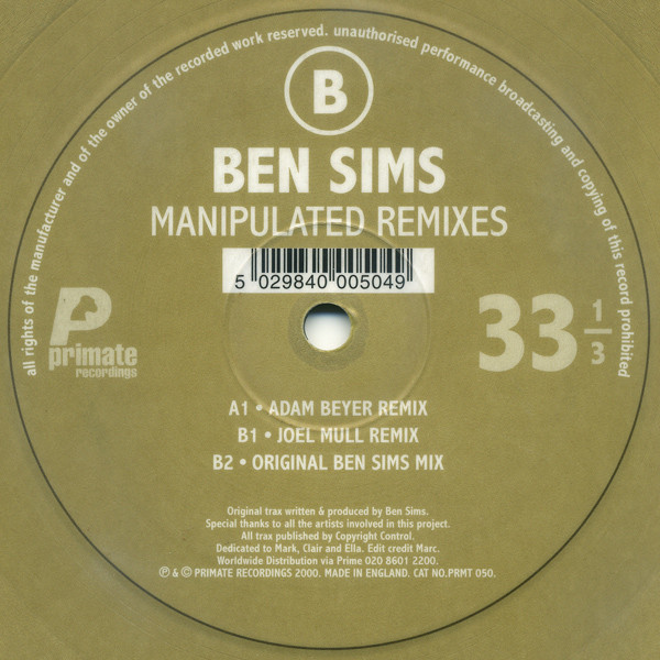 Ben Sims - Manipulated Remixes | Primate Recordings (PRMT 050) - 2 Ben Sims - Manipulated Remixes | Primate Recordings (PRMT 050) - 2