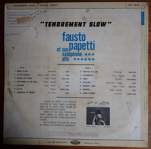 Fausto Papetti - Tendrement Slow | Vogue Durium (DLX 05 30) - 2