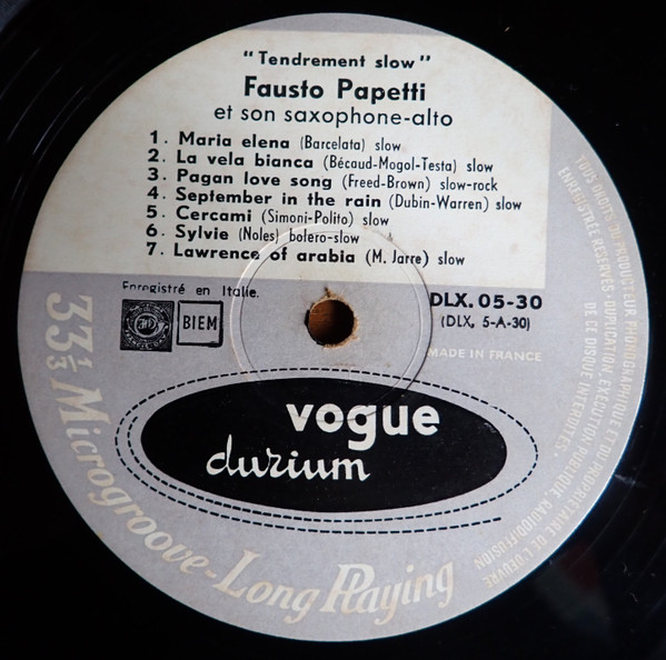 Fausto Papetti - Tendrement Slow | Vogue Durium (DLX 05 30) - 4