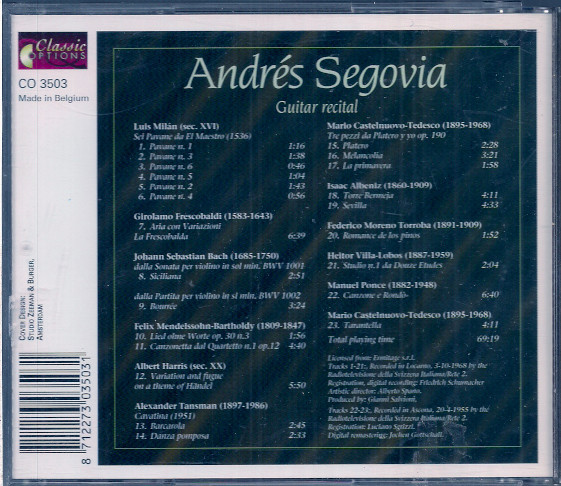 Andrés Segovia - Guitar Recital | Classic Options (CO 3503) - 2