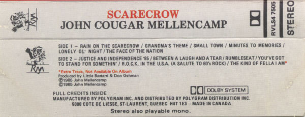 John Cougar Mellencamp - Scarecrow [Cassette] | Riva (RVLS4 7505) - 2