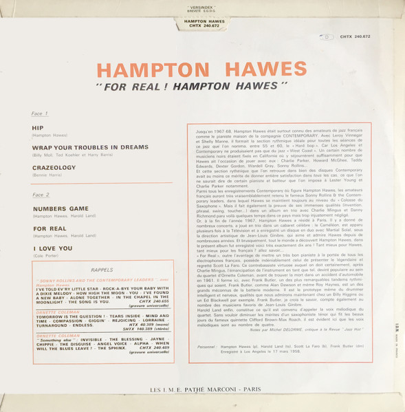 Hampton Hawes Quartet Featuring Scott LaFaro - For Real ! | Contemporary Records (CHTX 240.672) - 2 Hampton Hawes Quartet Featuring Scott LaFaro - For Real ! | Contemporary Records (CHTX 240.672) - 2
