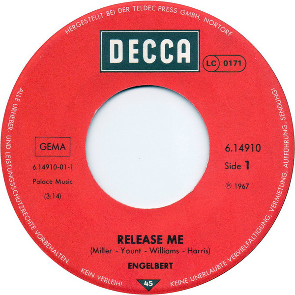 Engelbert Humperdinck - Release Me / The Last Waltz | Decca (6.14910) - 3