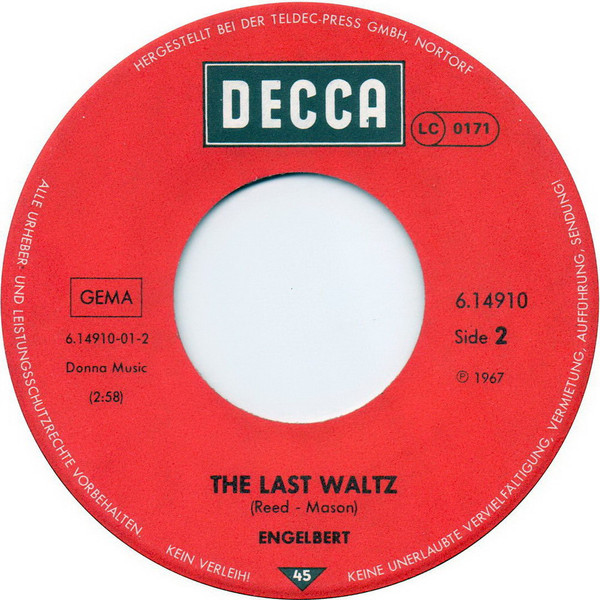 Engelbert Humperdinck - Release Me / The Last Waltz | Decca (6.14910) - 4
