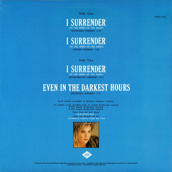 Samantha Fox - I Surrender (To The Spirit Of The Night) | Jive (FOXC-1201) - 2