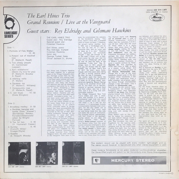 The Earl Hines Trio - Grand Reunion | Mercury (220 014 LMY) - 2