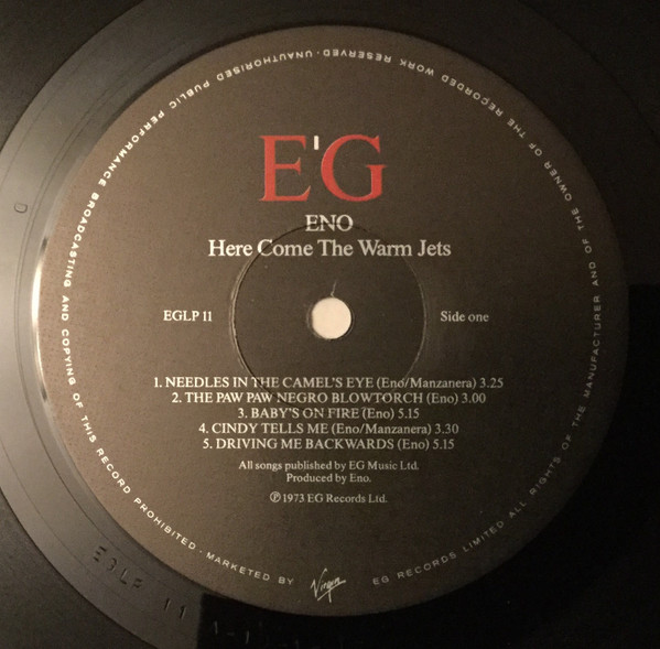 Brian Eno - Here Come The Warm Jets | EG (EGLP 11) - 3