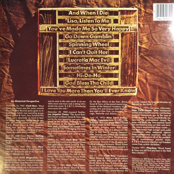 Blood, Sweat And Tears - Blood, Sweat & Tears Greatest Hits | Columbia (PC 31170) - 2 Blood, Sweat And Tears - Blood, Sweat & Tears Greatest Hits | Columbia (PC 31170) - 2