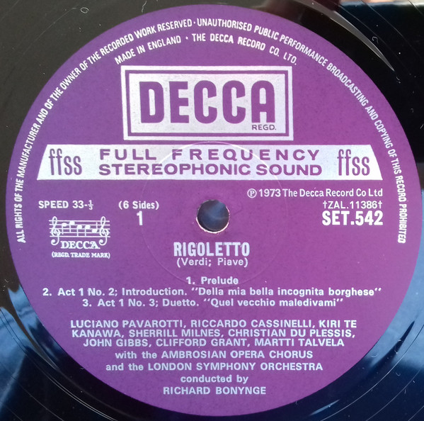 Giuseppe Verdi - Joan Sutherland · Luciano Pavarotti · Sherrill Milnes · Huguette Tourangeau · Martti Talvela · London Symphony Orchestra · Richard Bonynge - Rigoletto | Decca (SET 542-44) - 2