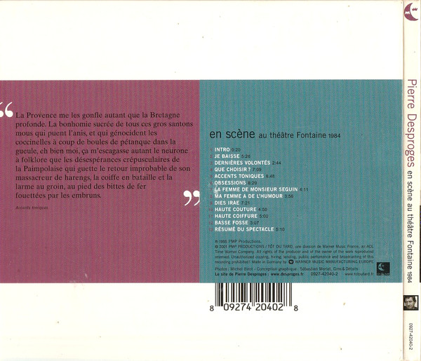 Pierre Desproges - En Scène Au Théâtre Fontaine 1984 | Tôt Ou Tard (0927-42040-2) - 2 Pierre Desproges - En Scène Au Théâtre Fontaine 1984 | Tôt Ou Tard (0927-42040-2) - 2