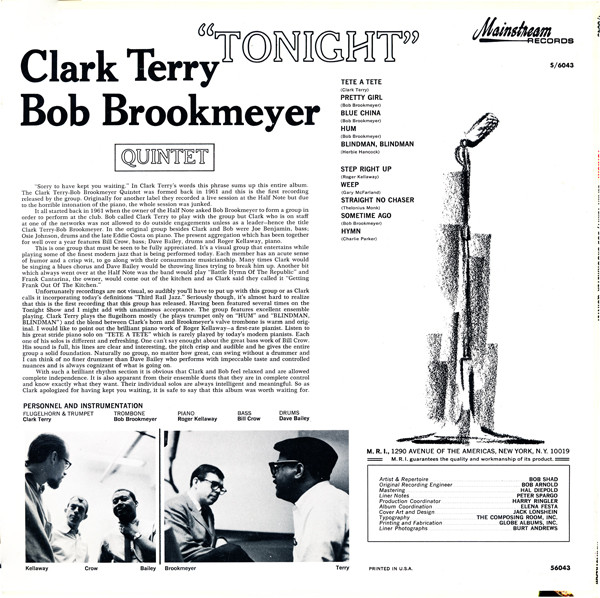 Clark Terry / Bob Brookmeyer Quintet - Tonight | Mainstream Records (S/6043) - 2