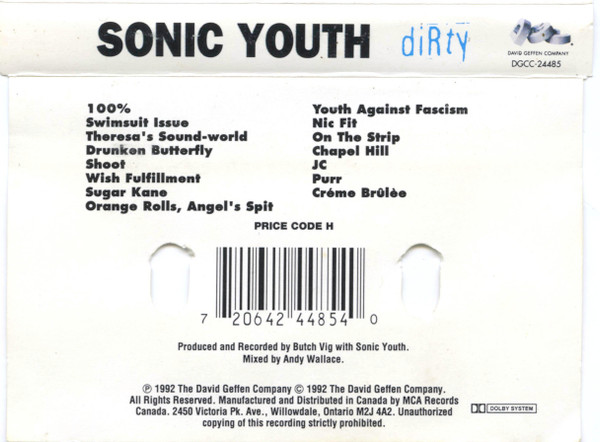Sonic Youth - Dirty [Cassette] | DGC (DGCC-24485) - 2