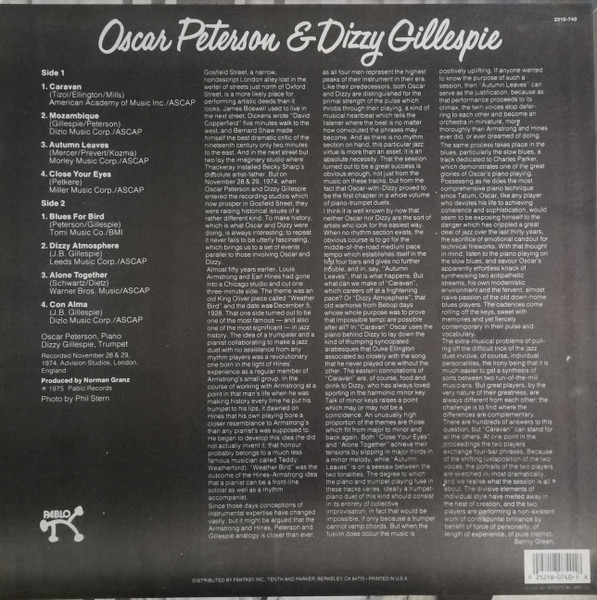 Oscar Peterson & Dizzy Gillespie - Oscar Peterson & Dizzy Gillespie | Pablo Records (2310-740) - 2 Oscar Peterson & Dizzy Gillespie - Oscar Peterson & Dizzy Gillespie | Pablo Records (2310-740) - 2