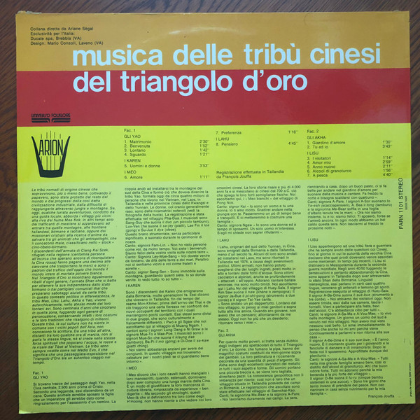 Various - Musica Delle Tribù Cinesi Del Triangolo D'Oro | Arion (FARN 1101) - 2 Various - Musica Delle Tribù Cinesi Del Triangolo D'Oro | Arion (FARN 1101) - 2