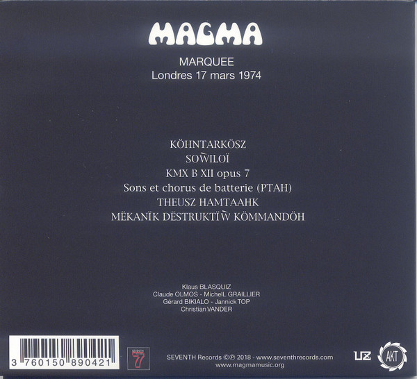 Magma - Marquee Londres 17 Mars 1974 | AKT (XVIII) - 2 Magma - Marquee Londres 17 Mars 1974 | AKT (XVIII) - 2