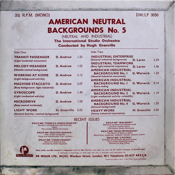 Denys Andrew , Hugh Granville , Derek Laren , George Warwick , The International Studio Orchestra - American Neutral Backgrounds No. 5 | Music De Wolfe (DW/LP 3050) - 2 Denys Andrew , Hugh Granville , Derek Laren , George Warwick , The International Studio Orchestra - American Neutral Backgrounds No. 5 | Music De Wolfe (DW/LP 3050) - 2