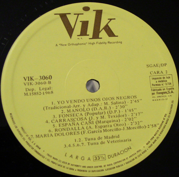 Grupo De La Tuna De Salamanca , Tuna De Peritos Industriales De Madrid , Tuna De Madrid , Tuna De Veterinaria - Por La Tuna - La Tuna Interpreta | Vik (VIK-3060) - 4 Grupo De La Tuna De Salamanca , Tuna De Peritos Industriales De Madrid , Tuna De Madrid , Tuna De Veterinaria - Por La Tuna - La Tuna Interpreta | Vik (VIK-3060) - 4