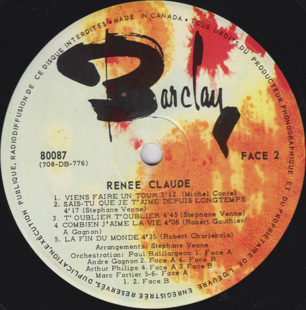Renée Claude - Le Début D'un Temps Nouveau [Vinyl] | Barclay (80087) - 4