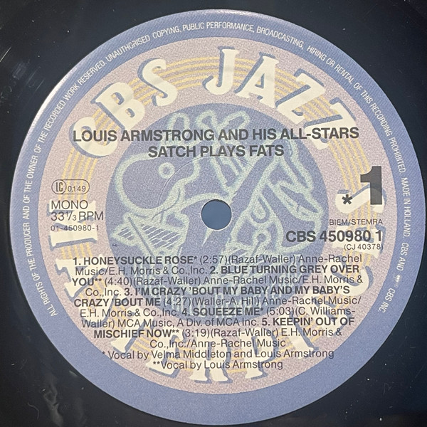 Louis Armstrong And His All-Stars - Satch Plays Fats | CBS (CBS 450980 1) - 3