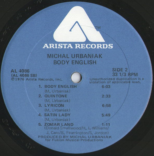 Michał Urbaniak - Body English | Arista (AL 4086) - 4