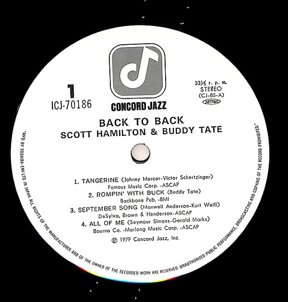 Scott Hamilton , Buddy Tate - Back To Back | Concord Jazz (ICJ-70186) - 4