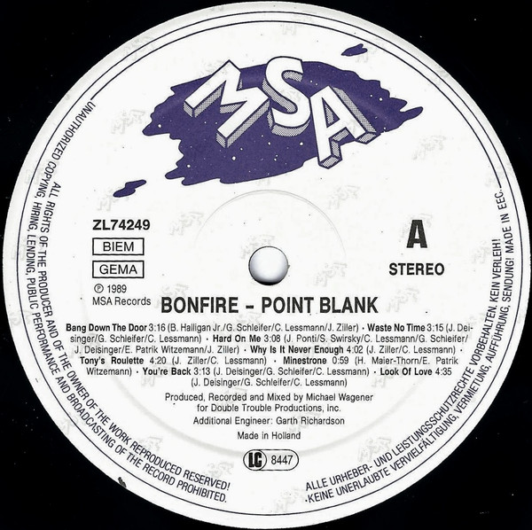 Bonfire - Point Blank | MSA Records (ZL 74249) - 3