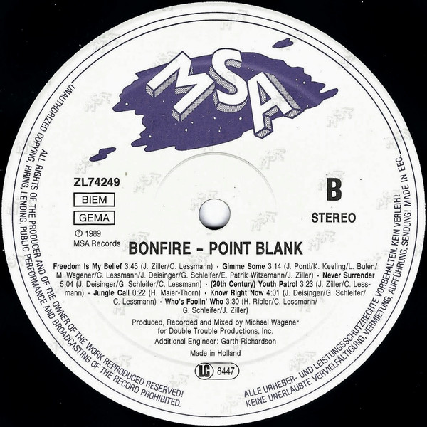 Bonfire - Point Blank | MSA Records (ZL 74249) - 4