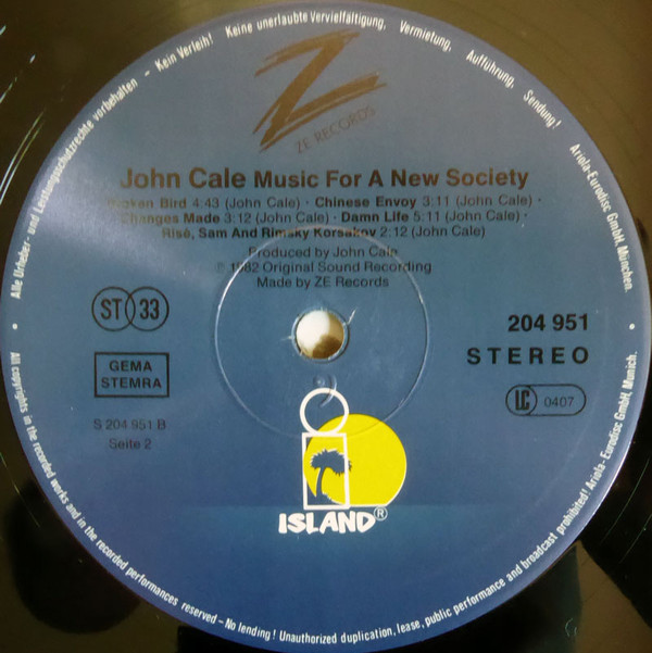 John Cale - Music For A New Society | ZE Records (204 951) - 2