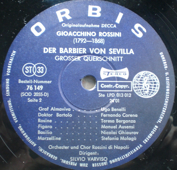 Gioacchino Rossini - Manuel Ausensi , Teresa Berganza , Nicolai Ghiaurov , Ugo Benelli , Fernando Corena - Der Barbier Von Sevilla | Orbis (76 149) - 4