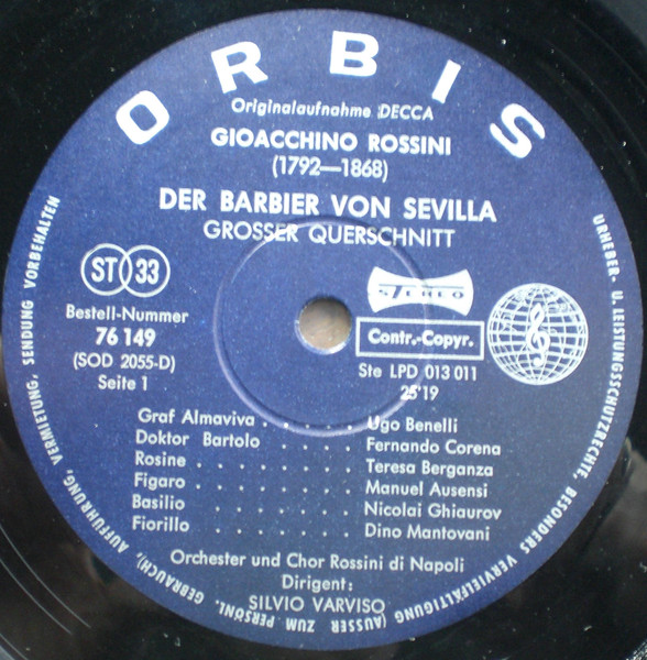 Gioacchino Rossini - Manuel Ausensi , Teresa Berganza , Nicolai Ghiaurov , Ugo Benelli , Fernando Corena - Der Barbier Von Sevilla | Orbis (76 149) - 3
