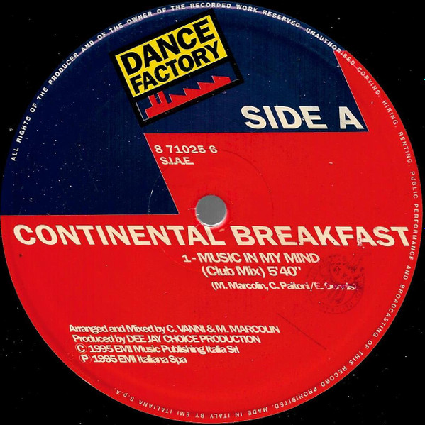 Continental Breakfast - Music In My Mind | Dance Factory (8 71025 6) - main Continental Breakfast - Music In My Mind | Dance Factory (8 71025 6) - main