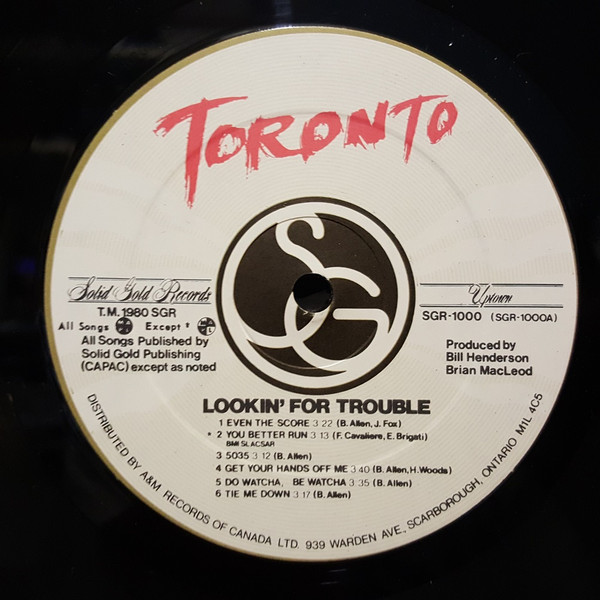 Toronto - Lookin' For Trouble | Solid Gold Records (SGR-1000) - 3