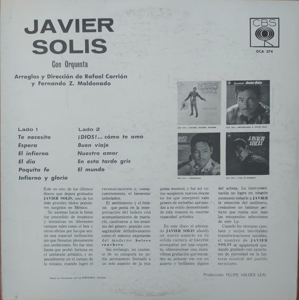 Javier Solís - Javier Solis Con Orquesta | CBS (DCA 374) - 2