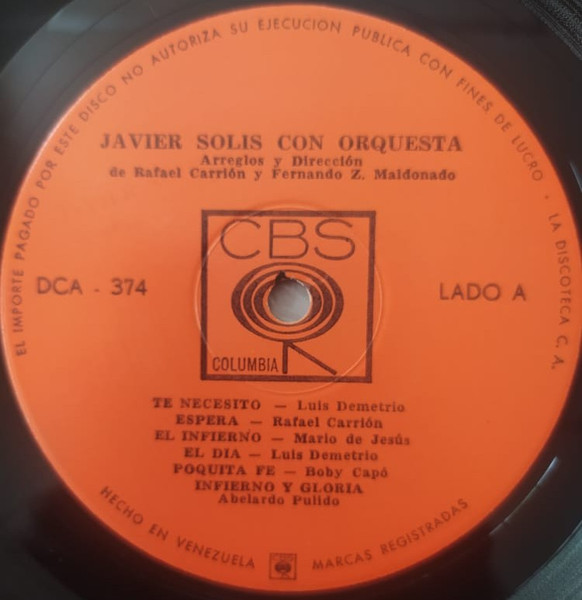 Javier Solís - Javier Solis Con Orquesta | CBS (DCA 374) - 3