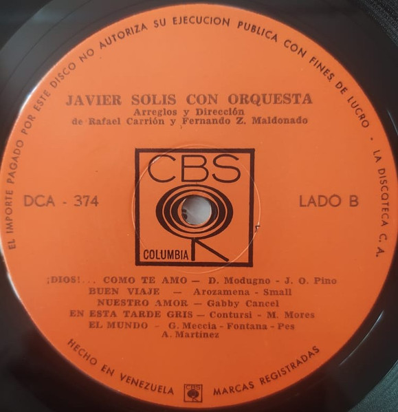 Javier Solís - Javier Solis Con Orquesta | CBS (DCA 374) - 4