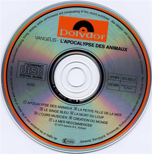 Vangelis - L'Apocalypse Des Animaux | Polydor (831 503-2) - 3