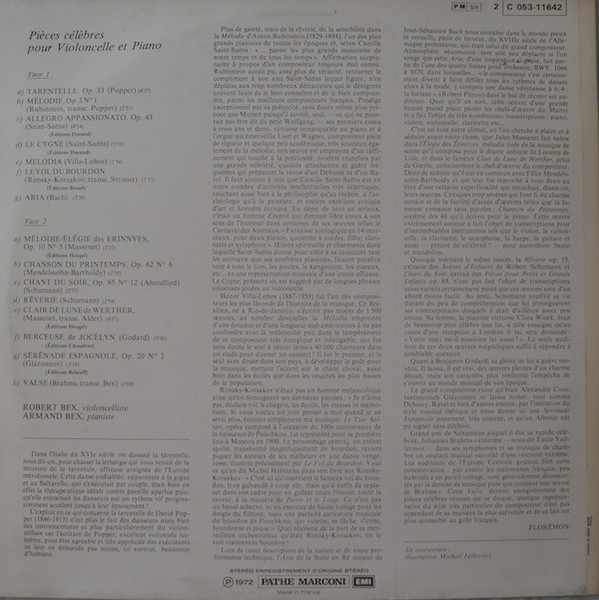 Various - Robert Bex . Armand Bex - Pièces Célèbres Pour Violoncelle Et Piano | La Voix De Son Maître (2C 053-11642) - 2