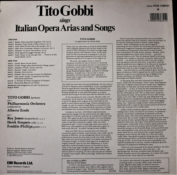 Tito Gobbi - Sings Italian Opera Arias And Songs | His Master's Voice (HQS 1436721)