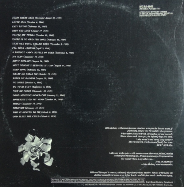 Billie Holiday - The Billie Holiday Story | MCA Records (Canada) (MCA2-4006) - 3