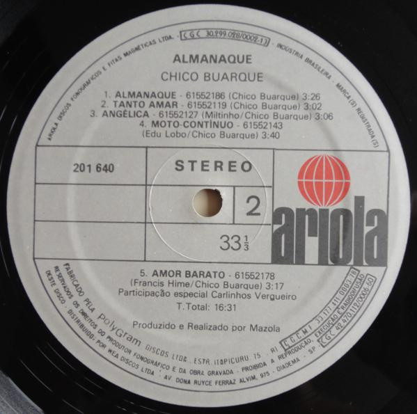 Chico Buarque - Almanaque | Ariola (201640) - 4