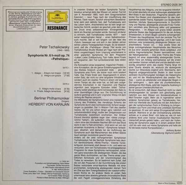 Pyotr Ilyich Tchaikovsky , Herbert von Karajan , Berliner Philharmoniker - Symphonie Nr.6 »Pathétique« | Deutsche Grammophon (2535 341) - 2