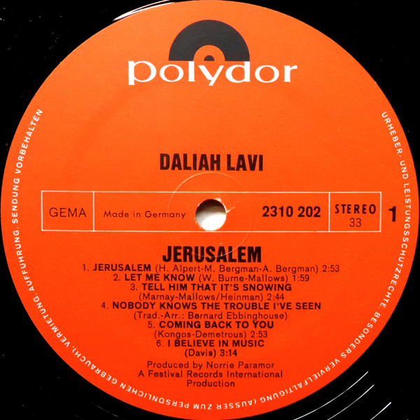 Daliah Lavi - Jerusalem | Polydor (2310 202) - 2