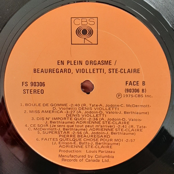 Beauregard, Violletti & Ste-Claire - En Plein Orgasme [Vinyl] | CBS (FS 90306) - 3