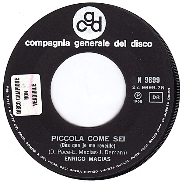 Enrico Macias - La Città / Piccola Come Sei | CGD (N 9699) - 4