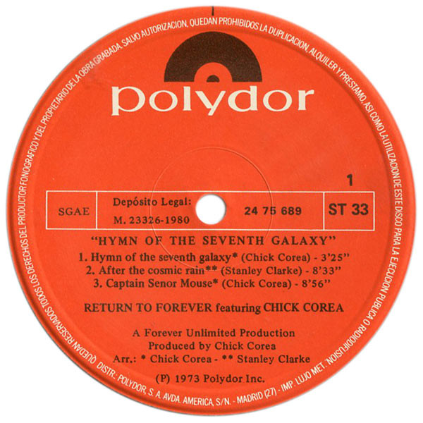 Return To Forever Featuring Chick Corea - Hymn Of The Seventh Galaxy | Polydor (24 75 689) - 3