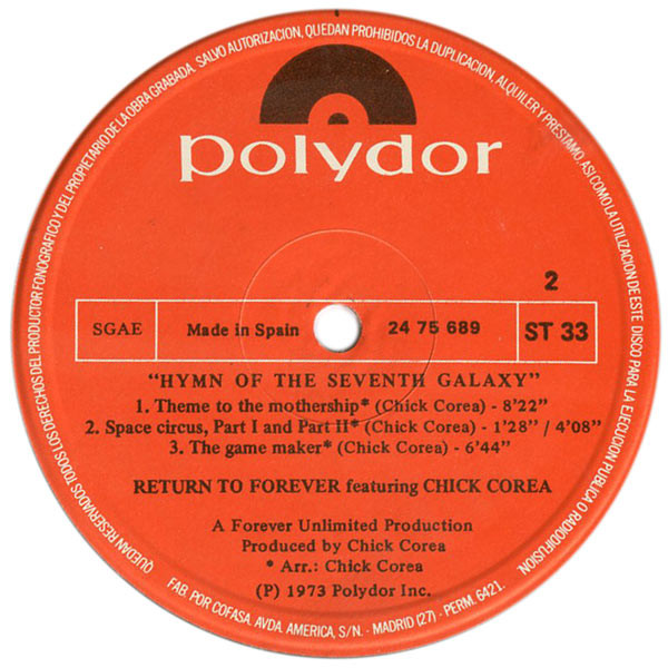 Return To Forever Featuring Chick Corea - Hymn Of The Seventh Galaxy | Polydor (24 75 689) - 4
