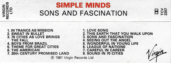 Simple Minds - Sons And Fascination | Virgin (TCV 2207) - main Simple Minds - Sons And Fascination | Virgin (TCV 2207) - main